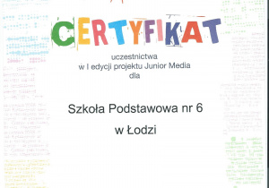 Certyfikat Junior media